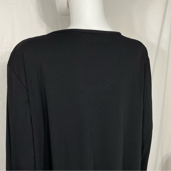 Notations Layered 3/4 Sleeve Embroidered Pink Flower Black Blouse - Picture 5 of 6